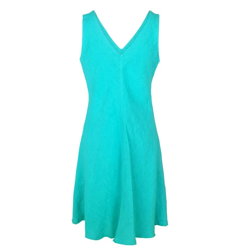 V-Neckline Flared Linen Dress - Island Green By Haris Cotton 3 V-Neckline Flared Linen Dress - Island Green By Haris Cotton - Image 3