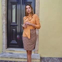 Tie-Neck Lyocell Shirt - Ochre By Haris Cotton -Cheap Haris Cotton Store gxingnprjtofe3s4cxts