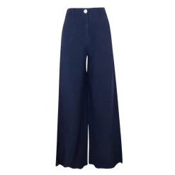 Linen Blend Wide Legged Pants - Blue Marine By Haris Cotton