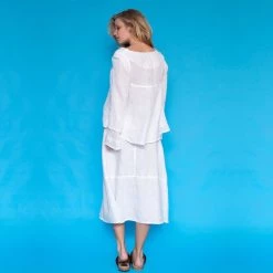 Linen Gauze Blouse With Elastic Linen Trims- White By Haris Cotton -Cheap Haris Cotton Store hi8qlo8f5ezibuhf6cgn