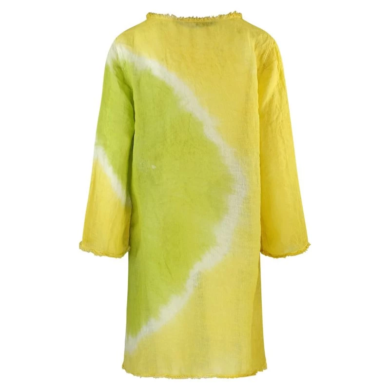"V" Neckline Flared Linen Gauze Tie Dye Top - Spring Green/Yellow By Haris Cotton 2 "V" Neckline Flared Linen Gauze Tie Dye Top - Spring Green/Yellow By Haris Cotton - Image 2