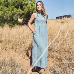 Split Neck Sleeveless Maxi Linen Dress - Harbor Grey By Haris Cotton 5 Split Neck Sleeveless Maxi Linen Dress - Harbor Grey By Haris Cotton -Cheap Haris Cotton Store hqehl2jgmbgmizon01j6