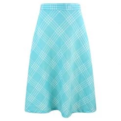 A Line Linen Skirt In Check Print - Zante Blue By Haris Cotton