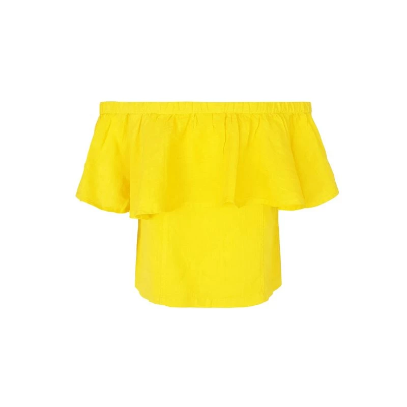 Off Shoulders Linen Cropped Top With Ruffles - Sunrise Yellow By Haris Cotton 3 Off Shoulders Linen Cropped Top With Ruffles - Sunrise Yellow By Haris Cotton - Image 3