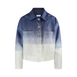 Long Sleeved Ombre Linen Jacket - Ombre Lapis By Haris Cotton