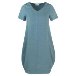 "V" Neck Linen Loose Fit Dress - Harbor Grey By Haris Cotton