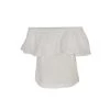 Off Shoulders Linen Cropped Top With Ruffles - White By Haris Cotton