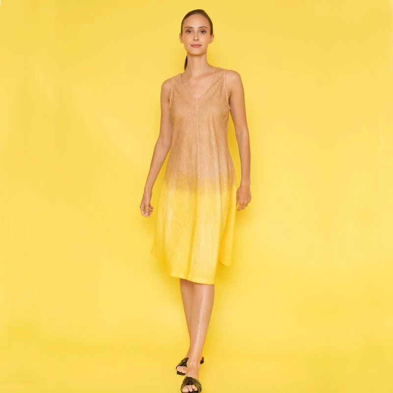 Melpomene Flared Dress - Gold Beige By Haris Cotton 2 Melpomene Flared Dress - Gold Beige By Haris Cotton - Image 2