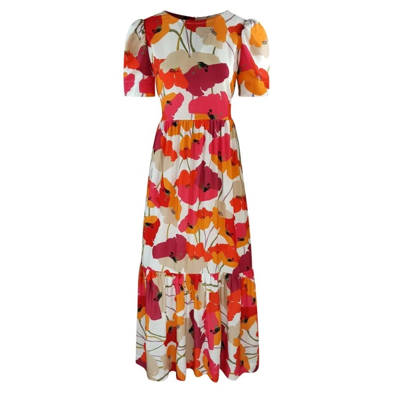 Printed Viscose Dress With Ruffles - Fuchsia By Haris Cotton 1 Printed Viscose Dress With Ruffles - Fuchsia By Haris Cotton