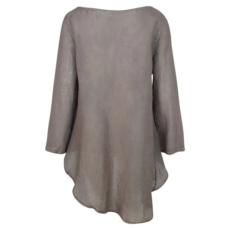Linen Gauze Asymmetrical Long Sleeves Blouse - Taupe By Haris Cotton 3 Linen Gauze Asymmetrical Long Sleeves Blouse - Taupe By Haris Cotton - Image 3
