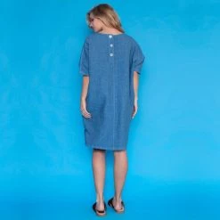 Linen Loose Fit Dress With Back Buttons - Blue By Haris Cotton 5 Linen Loose Fit Dress With Back Buttons - Blue By Haris Cotton -Cheap Haris Cotton Store jy10c1ptih598tqrh5ov