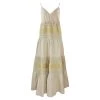 Maxi Linen Strap Dress With Embroidered Panels - Beach Sand By Haris Cotton
