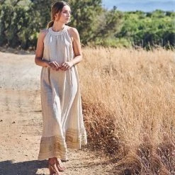 Halter Neck Maxi Linen Dress With Embroidered Cotton Panels - Beach Sand By Haris Cotton 5 Halter Neck Maxi Linen Dress With Embroidered Cotton Panels - Beach Sand By Haris Cotton -Cheap Haris Cotton Store k5didpwb1sfe5w9fwap4