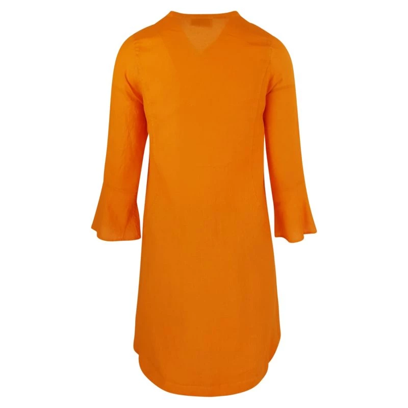 High-Low "V" Neck Linen Gauze Tunic - Ochre By Haris Cotton 2 High-Low "V" Neck Linen Gauze Tunic - Ochre By Haris Cotton - Image 2