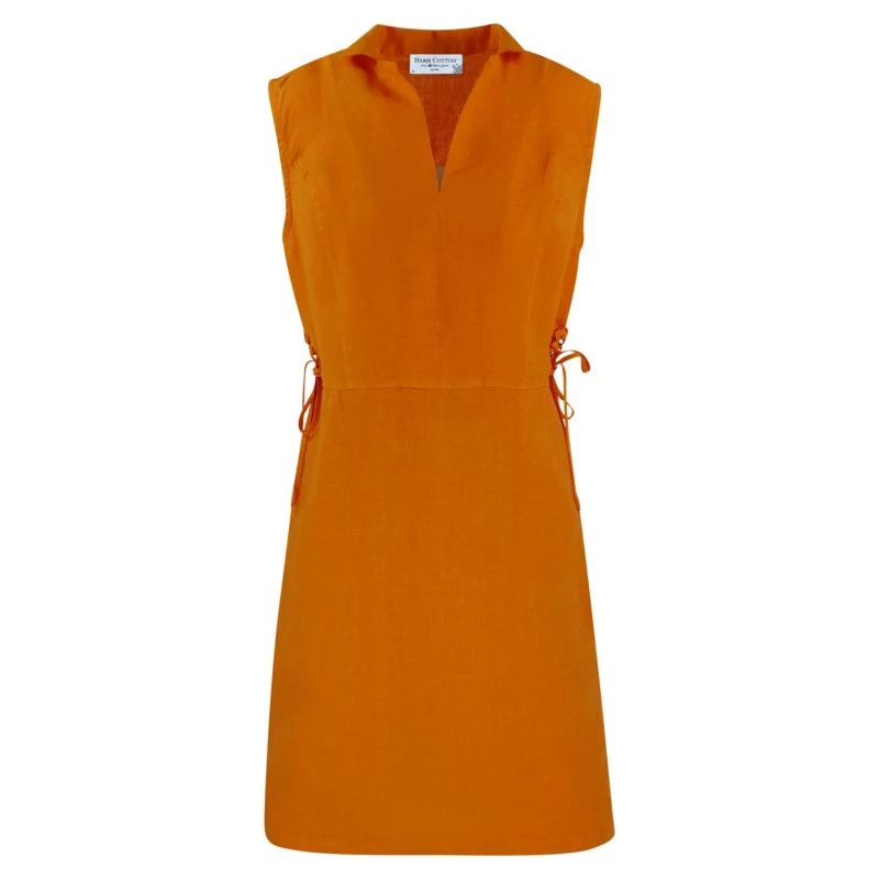 Sleevless Linen Midi Dress- Ochre By Haris Cotton 1 Sleevless Linen Midi Dress- Ochre By Haris Cotton