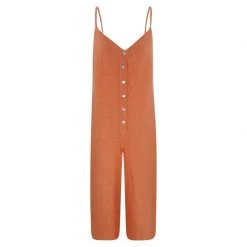 Linen Strapped Buttoned Jumpsuit - Peachy By Haris Cotton