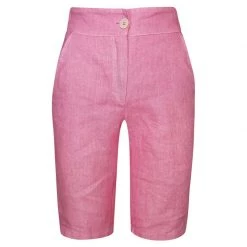 Ribbed Back Waist Linen Bermuda - Hydrangea By Haris Cotton