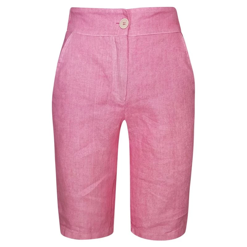 Ribbed Back Waist Linen Bermuda - Hydrangea By Haris Cotton 1 Ribbed Back Waist Linen Bermuda - Hydrangea By Haris Cotton