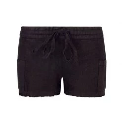 Cut Hemline Linen Shorts - Black By Haris Cotton