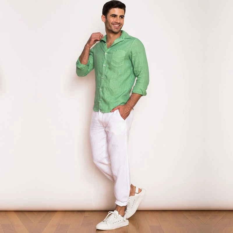 Classic Fit Linen Pants In White By Haris Cotton 2 Classic Fit Linen Pants In White By Haris Cotton - Image 2