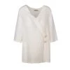 Front Pleat Wrap-Effect Linen-Blend Blouse With Front Buttons - White By Haris Cotton