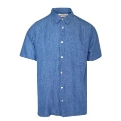 Short Sleeved Front Pocket Linen Shirt - Indigo By Haris Cotton