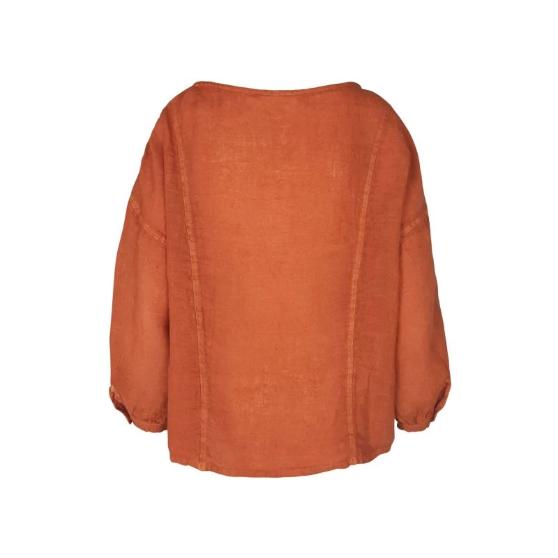 Long Sleeved Linen Gauze Blouse With Front Seams - Tan By Haris Cotton 2 Long Sleeved Linen Gauze Blouse With Front Seams - Tan By Haris Cotton - Image 2