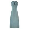 Split Neck Sleeveless Maxi Linen Dress - Harbor Grey By Haris Cotton