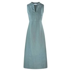 Split Neck Sleeveless Maxi Linen Dress - Harbor Grey By Haris Cotton