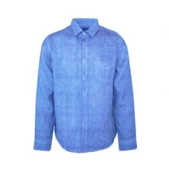 Long Sleeved Front Pocket Linen Shirt - Aegean Blue By Haris Cotton
