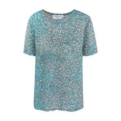 Printed Viscose Top- Zante Blue Leaf By Haris Cotton
