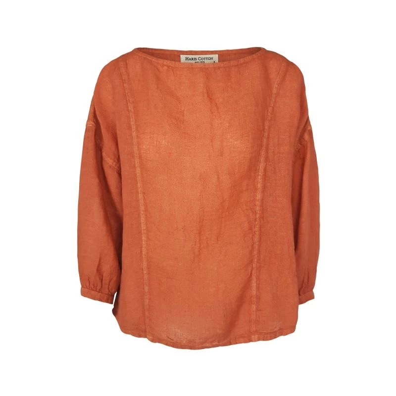 Long Sleeved Linen Gauze Blouse With Front Seams - Tan By Haris Cotton 1 Long Sleeved Linen Gauze Blouse With Front Seams - Tan By Haris Cotton