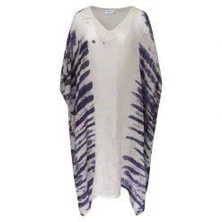 Loose Fit Linen Gauze Dress - White/Lapis By Haris Cotton