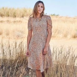 Printed Viscose Short Sleeved Dress - Ochre By Haris Cotton -Cheap Haris Cotton Store mywcwjbhrbx2w9teujlp