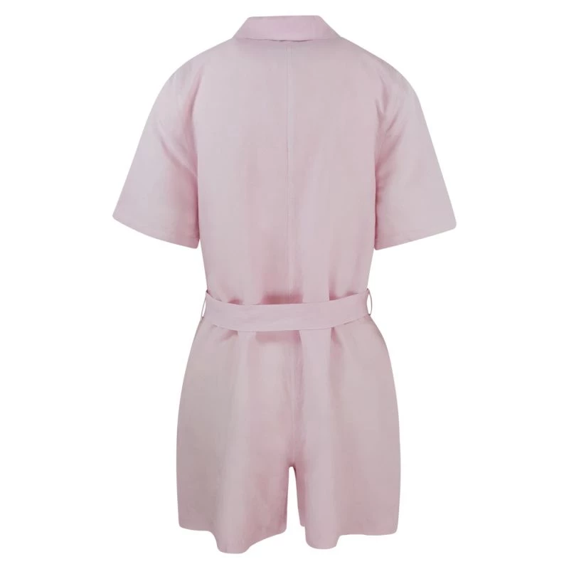 Short Sleeved Linen-Blend Jumpsuit With Front Buttons - Violet By Haris Cotton 2 Short Sleeved Linen-Blend Jumpsuit With Front Buttons - Violet By Haris Cotton - Image 2