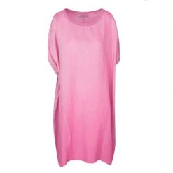 Loose Fit Rib Trimmed Linen Dress - Hydrangea By Haris Cotton