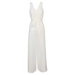 Linen-Blend Wide Legged Jumpsuit - White By Haris Cotton
