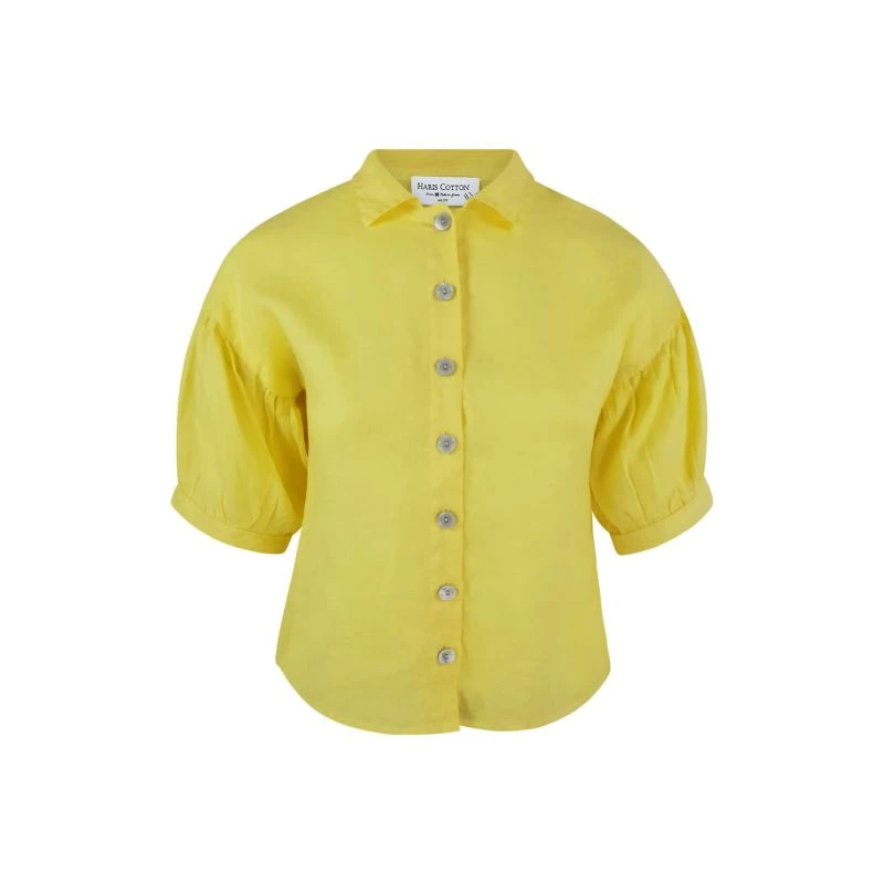 Linen Shirt With Puff Sleeves - Yellow By Haris Cotton 1 Linen Shirt With Puff Sleeves - Yellow By Haris Cotton
