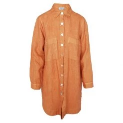 Long Sleeved Oversized Linen Shirt Dress-Tan By Haris Cotton