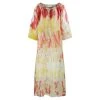 Linen Gauze Tie Dye Kaftan Dress - Yellow/Coral Reef By Haris Cotton