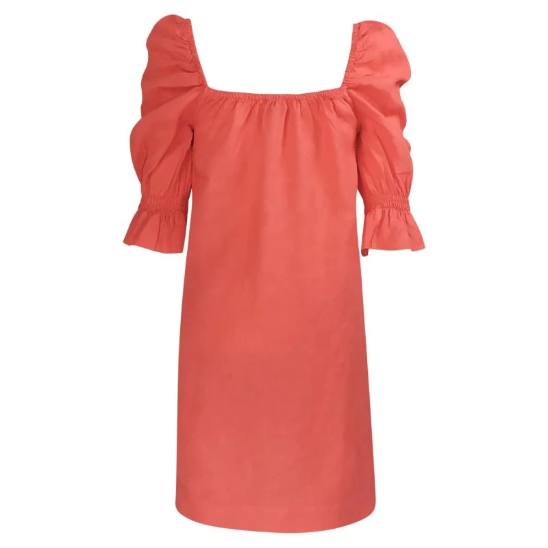 Mini Length Linen Dress With Ruffles - Coral Reef By Haris Cotton 2 Mini Length Linen Dress With Ruffles - Coral Reef By Haris Cotton - Image 2