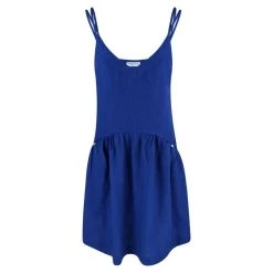Linen Strap Dress With Ruffles - Lapis By Haris Cotton