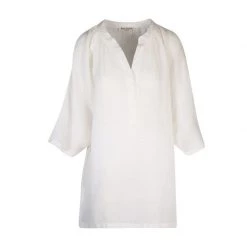 Stand Up Collar Linen Gauze Loose Fit Blouse - White By Haris Cotton