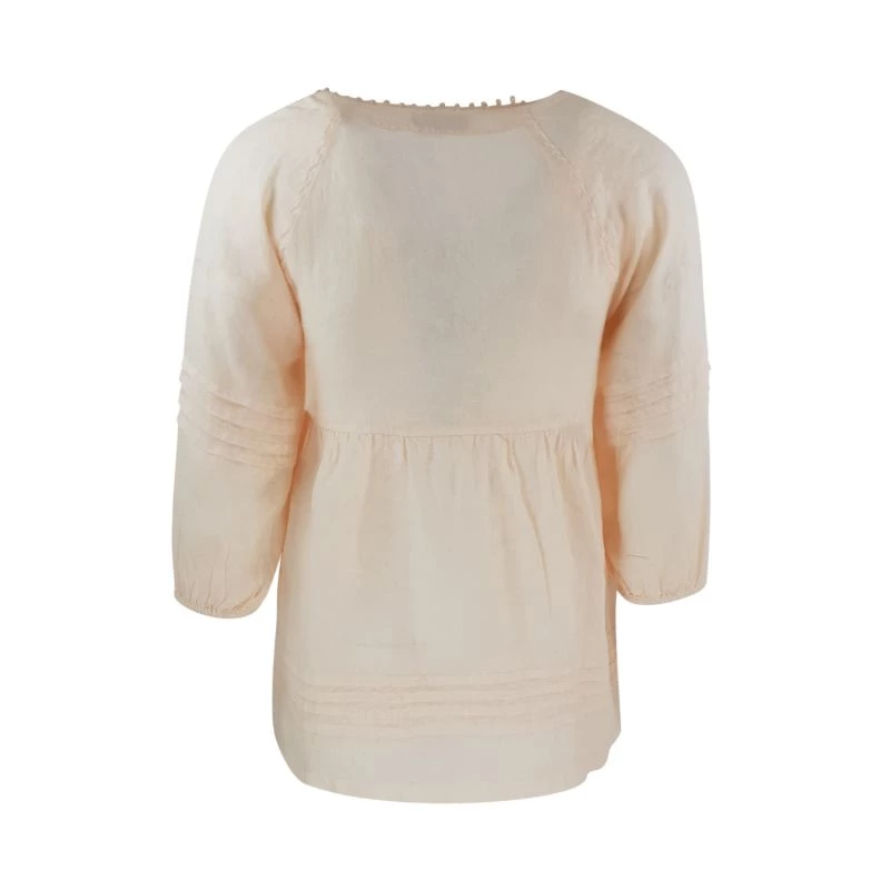 "V"Neck Linen Long Sleeved Blouse - Melon By Haris Cotton 2 "V"Neck Linen Long Sleeved Blouse - Melon By Haris Cotton - Image 2