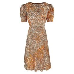 Printed Viscose Short Sleeved Dress - Ochre By Haris Cotton