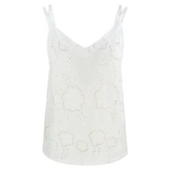 Strapped Linen Top With Embroidered Details - White By Haris Cotton