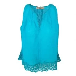 Linen Gauze Top Flower Trimmed - Aquatic By Haris Cotton