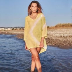 "V" Neckline Flared Linen Gauze Tie Dye Top - Spring Green/Yellow By Haris Cotton 5 "V" Neckline Flared Linen Gauze Tie Dye Top - Spring Green/Yellow By Haris Cotton -Cheap Haris Cotton Store pfxex67vkhlasfetito7