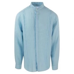 Slim Fit Mandarin Neck Linen Shirt With Nervir - Blue By Haris Cotton