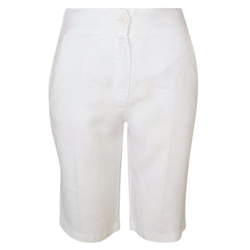 Ribbed Back Waist Linen Bermuda - White By Haris Cotton 1 Ribbed Back Waist Linen Bermuda - White By Haris Cotton